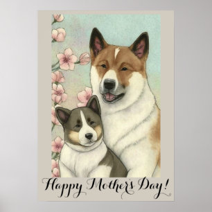 Affiche Fête des mères mignonne Akita inu Chien Maman