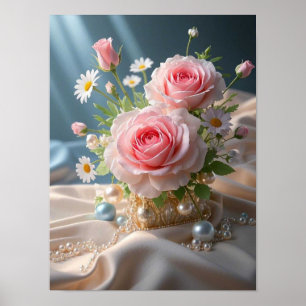Affiche Fête des mères Roses roses délicates et marguerite