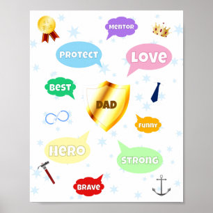 Affiche Fête des pères Meilleur Papa Mot Nuages King Crown