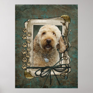 Affiche Fête des pères - pattes en pierre - GoldenDoodle