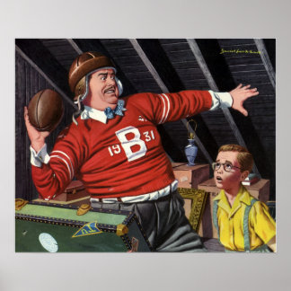 Affiche Fête des Pères vintage, papa et fils football