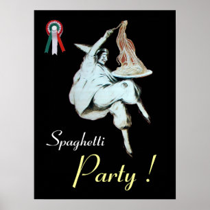 Affiche FÊTE DES SPAGHETTIS, CUISINE ITALIENNE, rouge noir