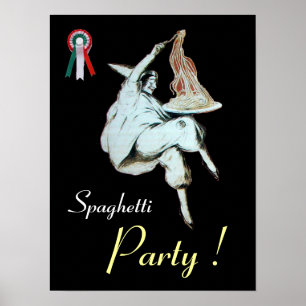 Affiche FÊTE DES SPAGHETTIS, CUISINE ITALIENNE, rouge noir