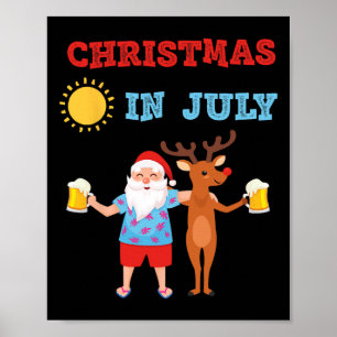 Affiche Fête d'été hawaïenne Santa Renne Noël en