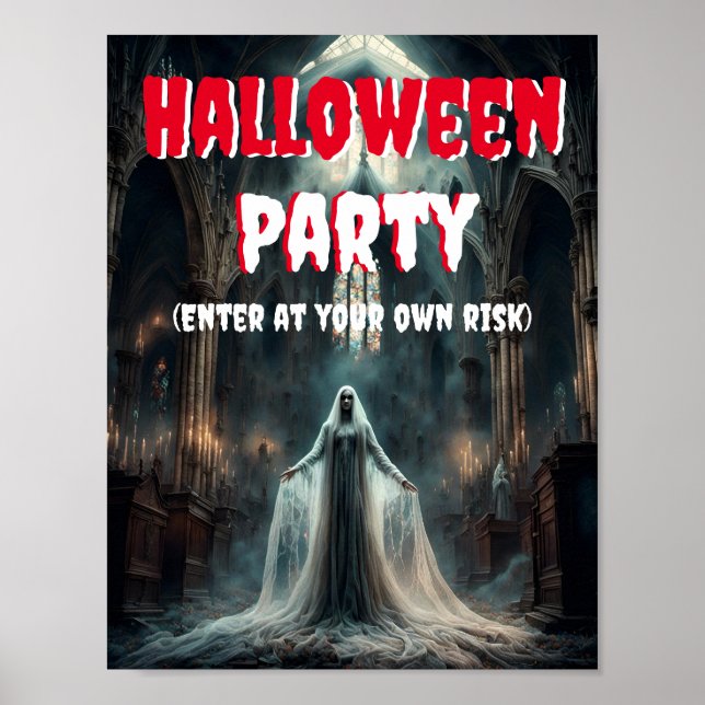 Affiche Fête d'Halloween avec fantôme Déplaisant (Devant)