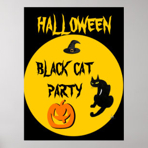 AFFICHE FÊTE D'HALLOWEEN CHAT NOIR