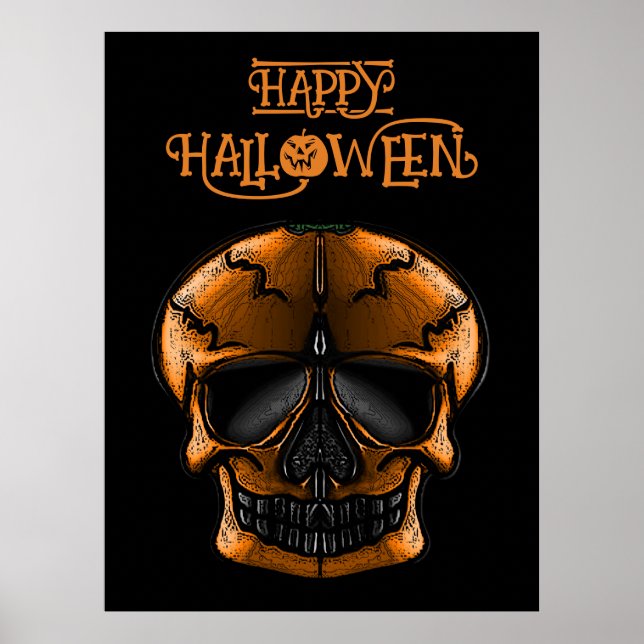 Affiche Fête d'Halloween Crâne de Citrouille  (Devant)