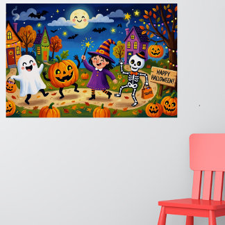 Affiche Fête d'Halloween - Illustration Mignonne & Enfants