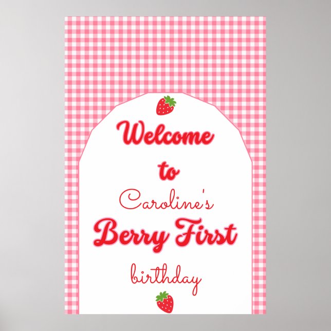 Affiche Fête du 1er anniversaire Berry Sweet Strawberry (Devant)