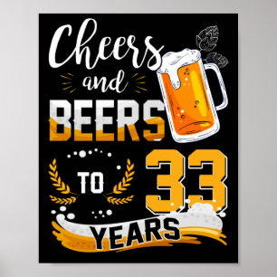 Affiche Fête Du 33E Anniversaire Salue Et Bières À 33 Ans