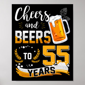 Affiche Fête Du 55E Anniversaire Salue Et Bières À 55 Ans