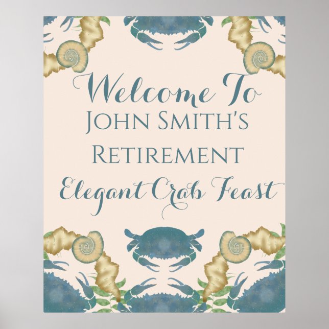 Affiche Fête du crabe - Aquarelle Crabes bleus, Retraite (Devant)