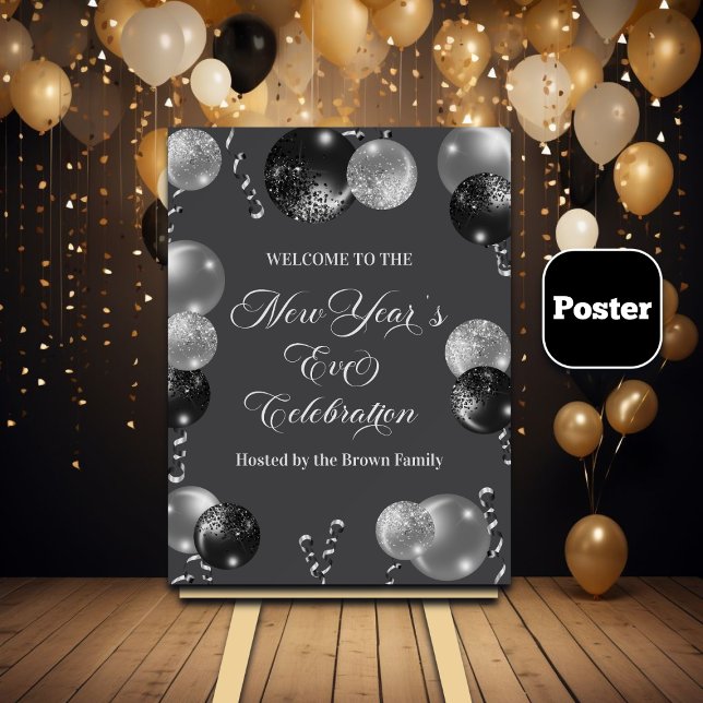Affiche Fête du Nouvel An noir et argent pailleté (Créateur téléchargé)