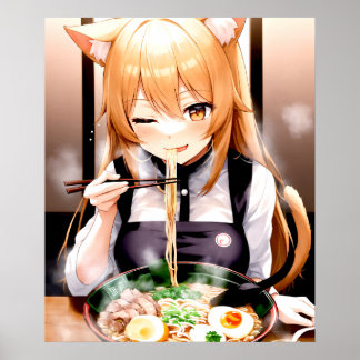 Affiche Fête du Ramen fêté d'Anime Fille de chat