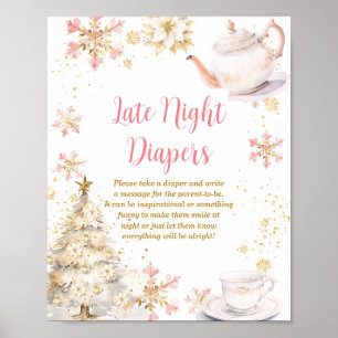 Affiche Fête du thé d'hiver Baby Shower Couches de nuit ta