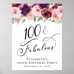 Affiche Fête élégante de 100 ans avec des fleurs