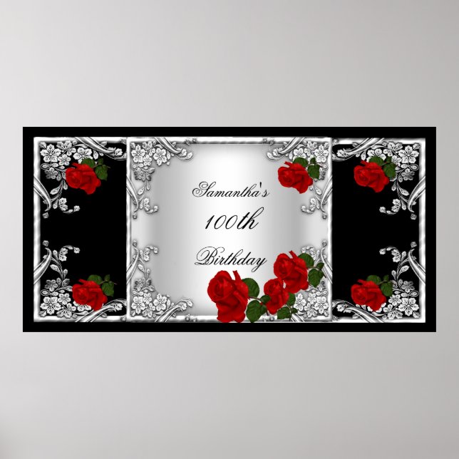Affiche Fête élégante de 100e anniversaire Rose rouge Arge (Devant)