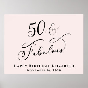 Affiche Fête élégante de 50 ans d'anniversaire rose