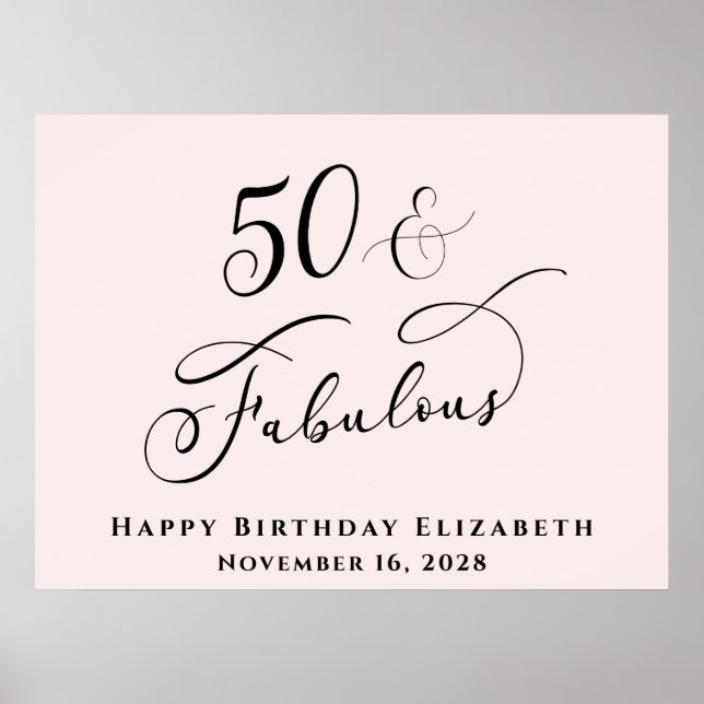 Affiche Fête élégante de 50 ans d'anniversaire rose (Devant)