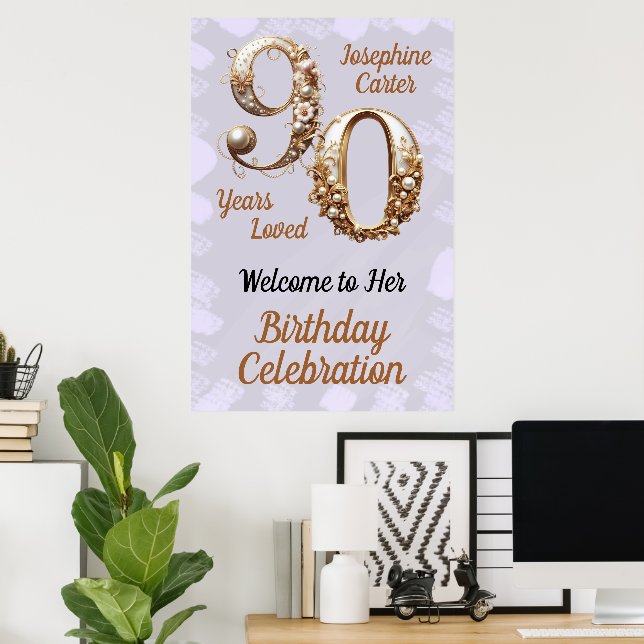 Affiche Fête élégante pour 90e anniversaire (Bureau à domicile)