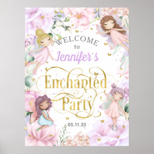 Affiche Fête enchantée Fée thème fille anniversaire bienve