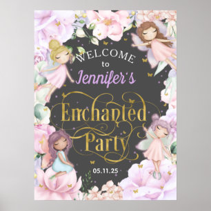 Affiche Fête enchantée Fée thème fille anniversaire bienve