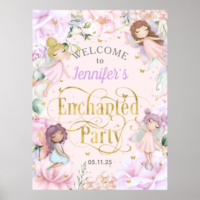 Affiche Fête enchantée Fée thème fille anniversaire bienve (Devant)