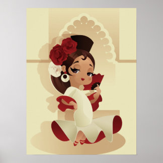 Affiche Fête espagnole de flamenco chibi dessin animé fill