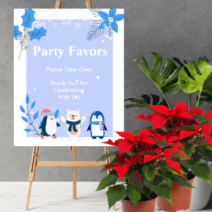 Affiche Fête Faveur Snowflake hiver merveilleux pingouins