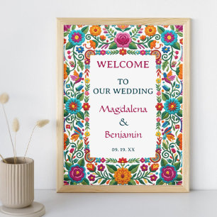 Affiche Fête Florale Colorée Broderie Mariage Bienvenue
