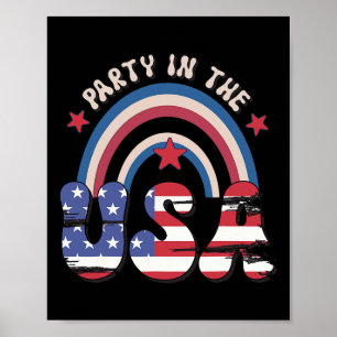 Affiche Fête Groovy Vintage Aux Usa Arc-en-ciel Américain