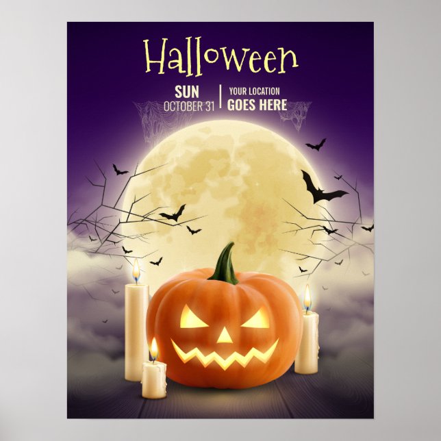 Affiche Fête Halloween maison hantée modifiable, Halloween (Devant)
