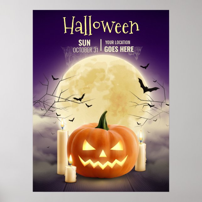 Affiche Fête Halloween maison hantée modifiable, Halloween (Devant)