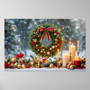 Affiche Fête Joyeux Noël Festin saison bougies