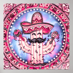 Affiche Fête mexicaine Cinco de Mayo Sombrero Rose Blue
