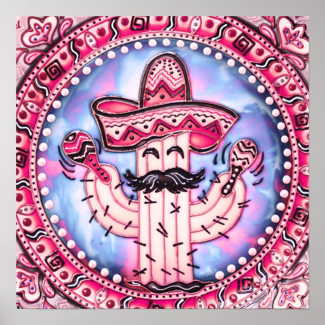 Affiche Fête mexicaine Cinco de Mayo Sombrero Rose Blue (Devant)