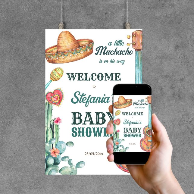 Affiche Fête mexicaine petit baby shower muchacho accueil (Mexican fiesta little muchacho baby shower editable template welcome sign poster digital download)