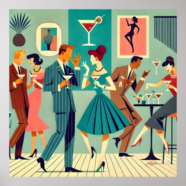 Affiche Fête Moderne Du Milieu Du Siècle Martini Dance (Devant)
