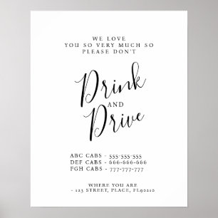 Affiche Fête moderne Les taxis ne boivent pas et ne condui