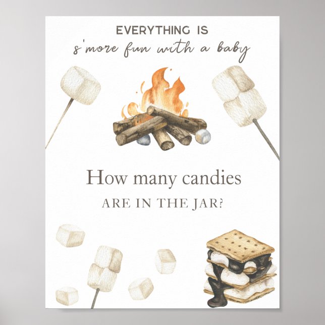 Affiche Fête prénatale avec bonfire s'more - Combien de bo (Devant)