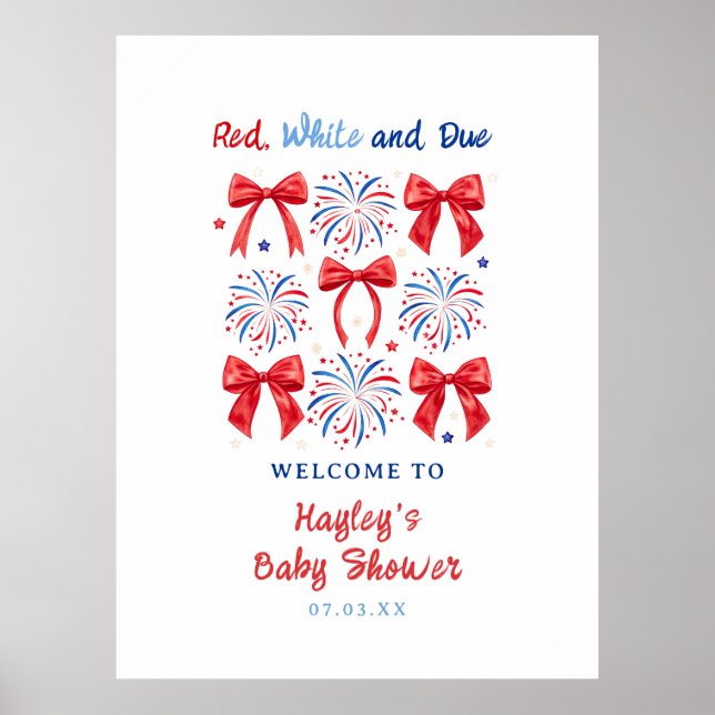 Affiche Fête prénatale bébé Rouge Blanc et À venir Imprima (Devant)
