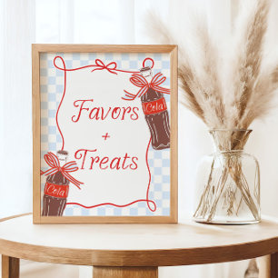 Affiche Fête Prénatale Bébé Soda Rétro Bleu et Rouge Prêt