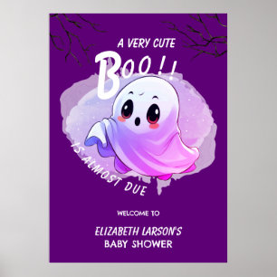 Affiche Fête Prénatale Boo Bébé Halloween Thème Deep Purpl