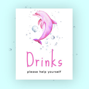 Affiche Fête prénatale Dauphin Rose - Boissons