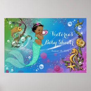 Affiche Fête Prénatale de Bébé Sirène Ethnique Sous La Mer