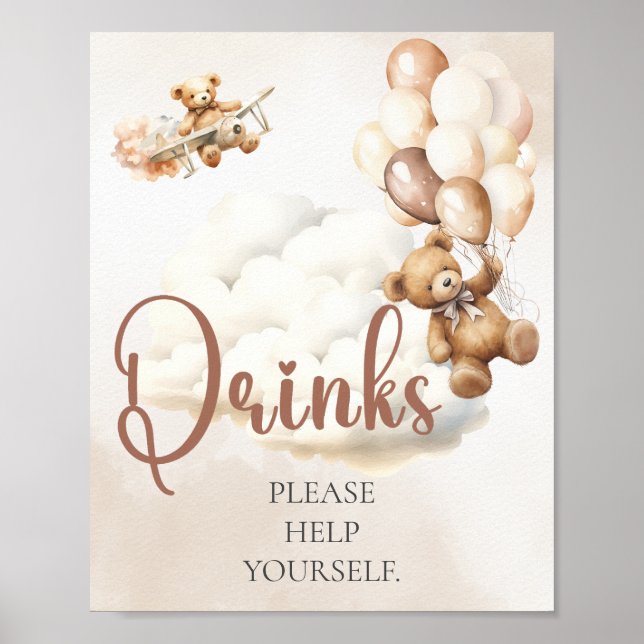 Affiche Fête Prénatale Ourson | Panneau de Boissons (Devant)