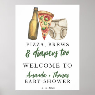 Affiche Fête prénatale Pizza, Bières et Couches aussi