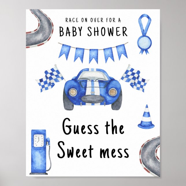 Affiche Fête prénatale pour bébé de course Devine le doux  (Devant)