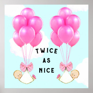Affiche Fête Prénatale pour des Jumelles Filles