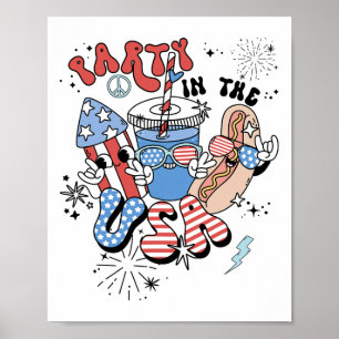 Affiche Fête Rétro Dans Le Drapeau Usa Groovy 4 Juillet Pa